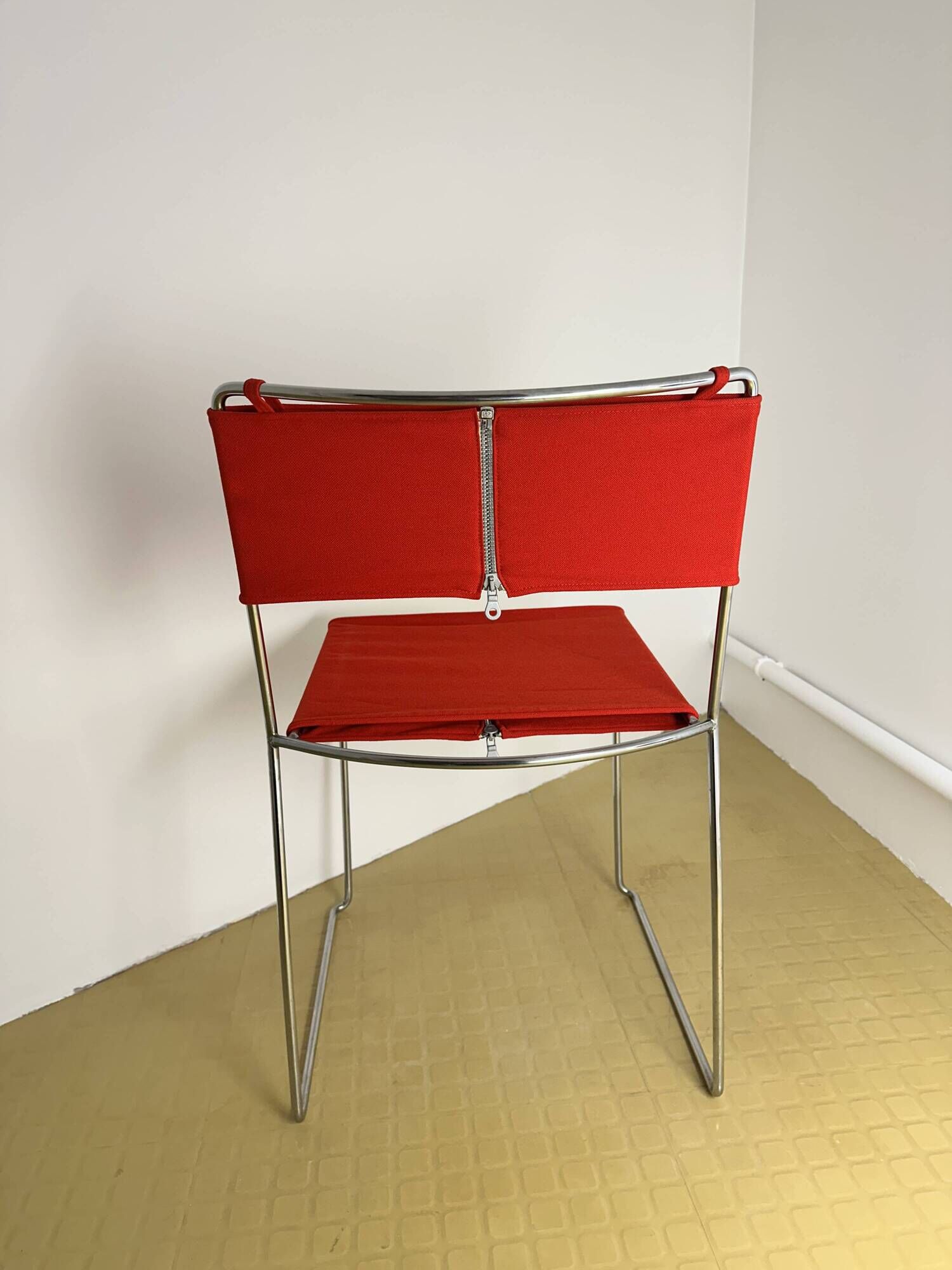 Delfina Chair Enzo Mari for Rexite 1974 Chrome Steel Kvadrat Field Fabric