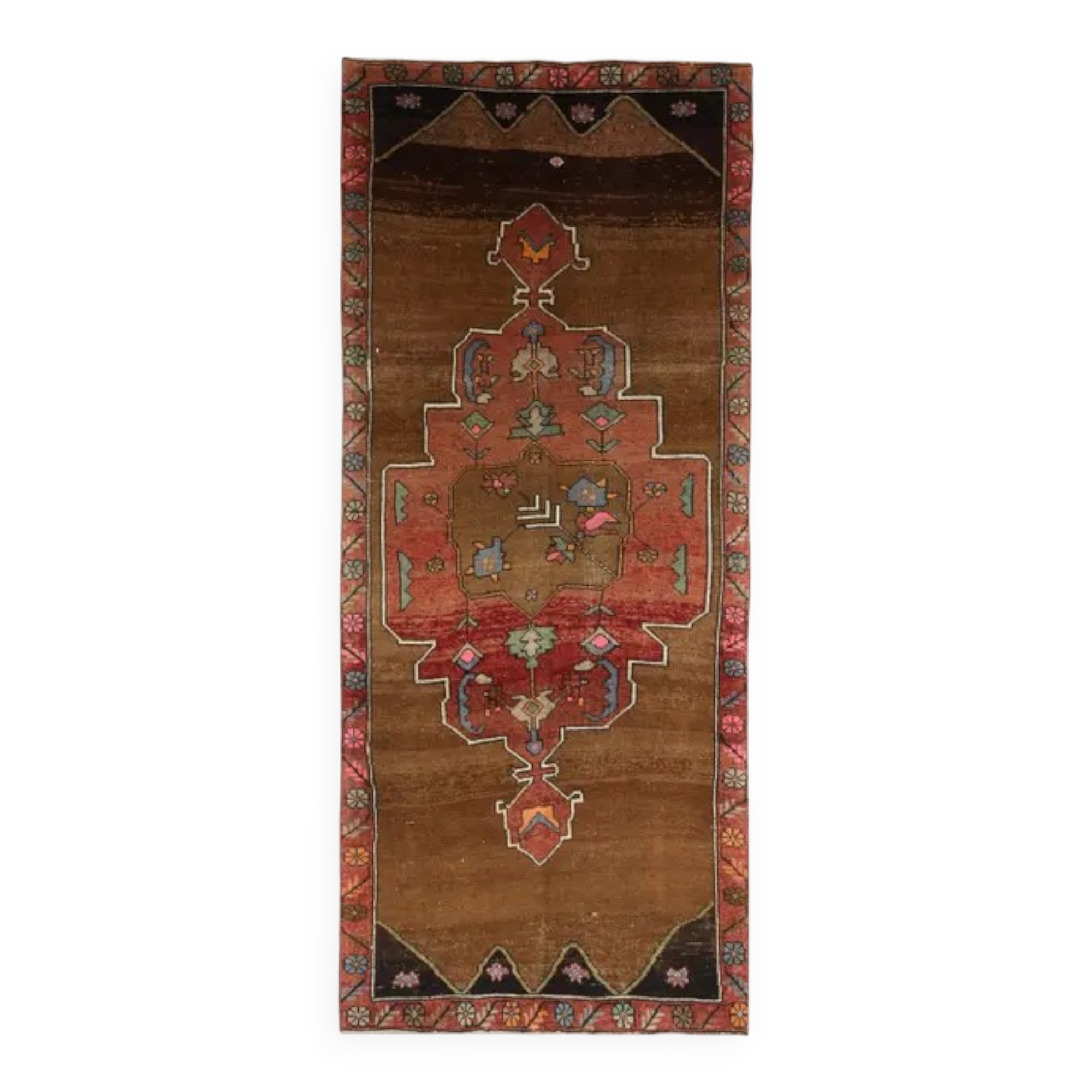 Vintage Turkish Oushak Handmade Wool Cotton Brown Runner Rug 165x417