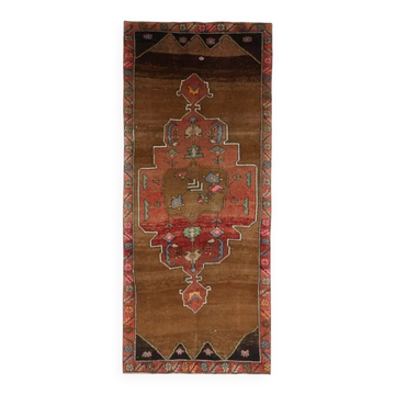Vintage Turkish Oushak Handmade Wool Cotton Brown Runner Rug 165x417