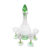 Carafe and its 4 shot glasses, urane uralin