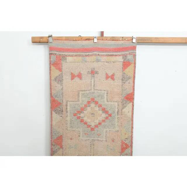 1970s Turkish Oushak Handmade Wool Cotton Orange Runner Rug 92x348