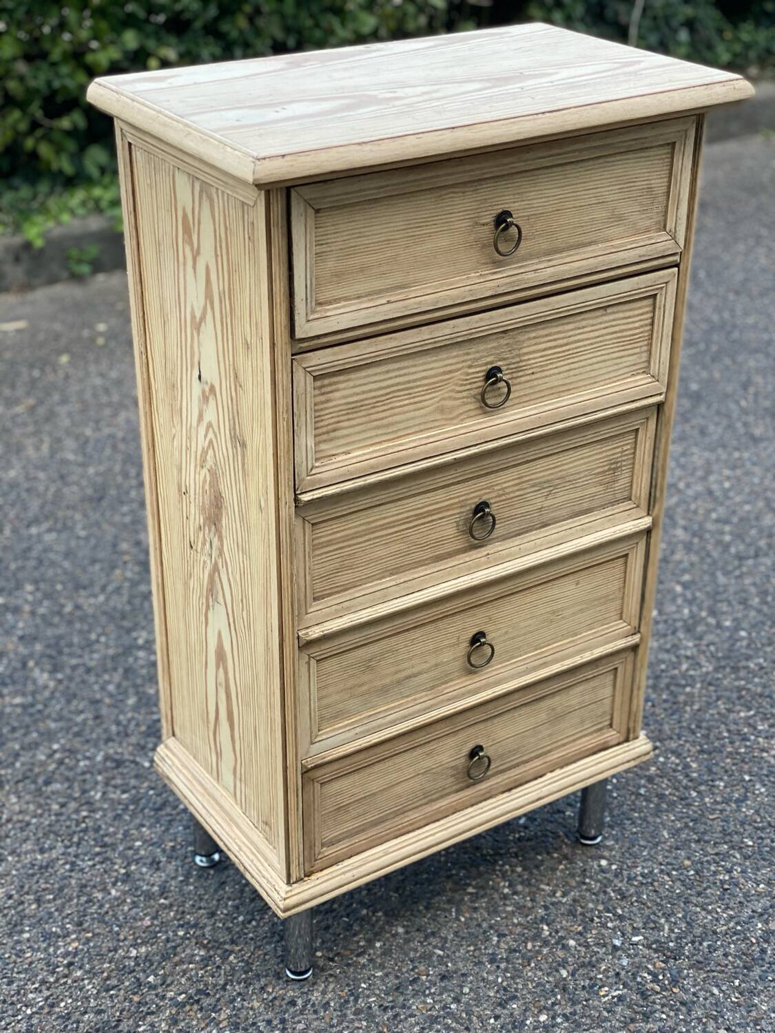 Chiffonnier 5 tiroirs en bois brut, restauré