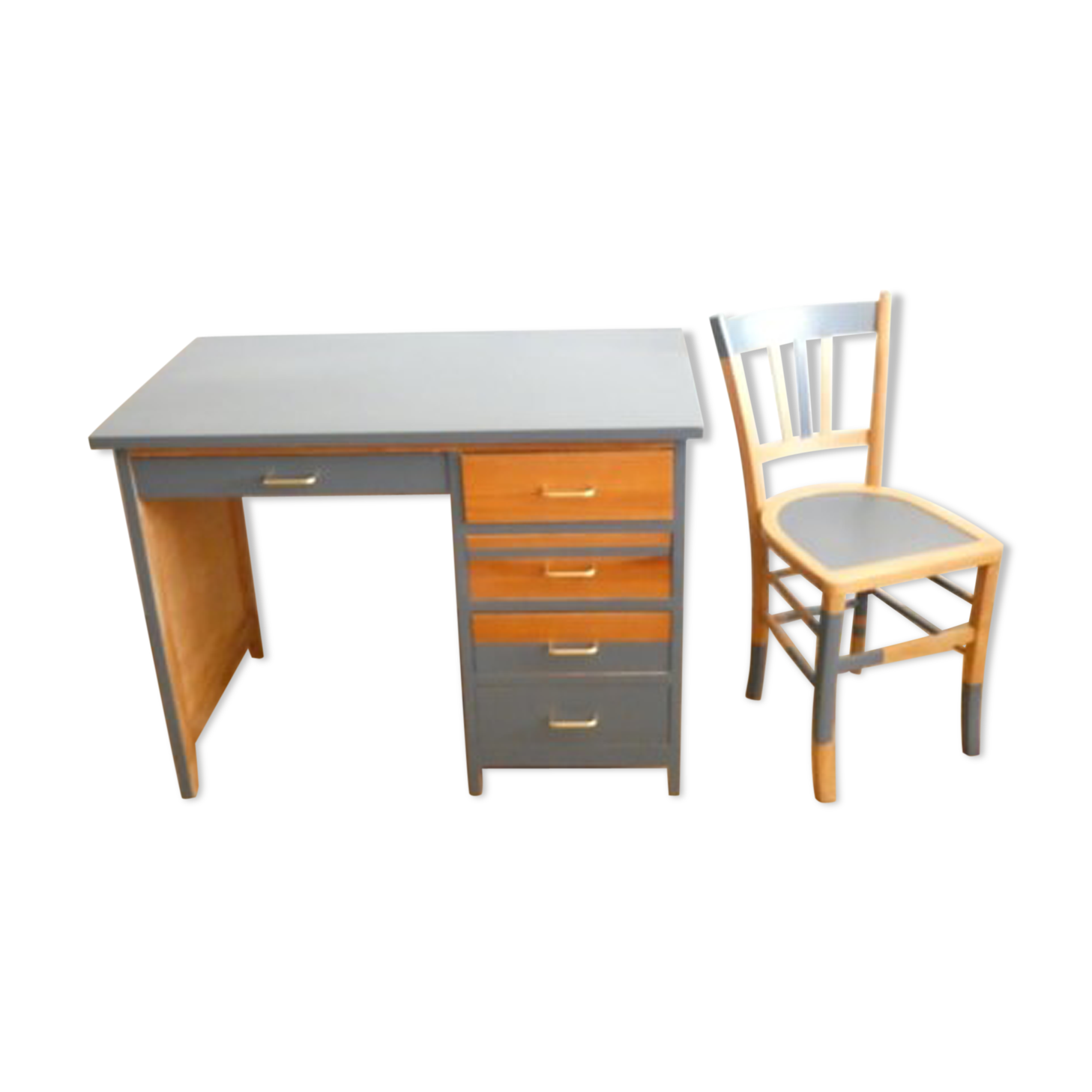 Bureau années 50 bleu nuit et sa chaise assortie