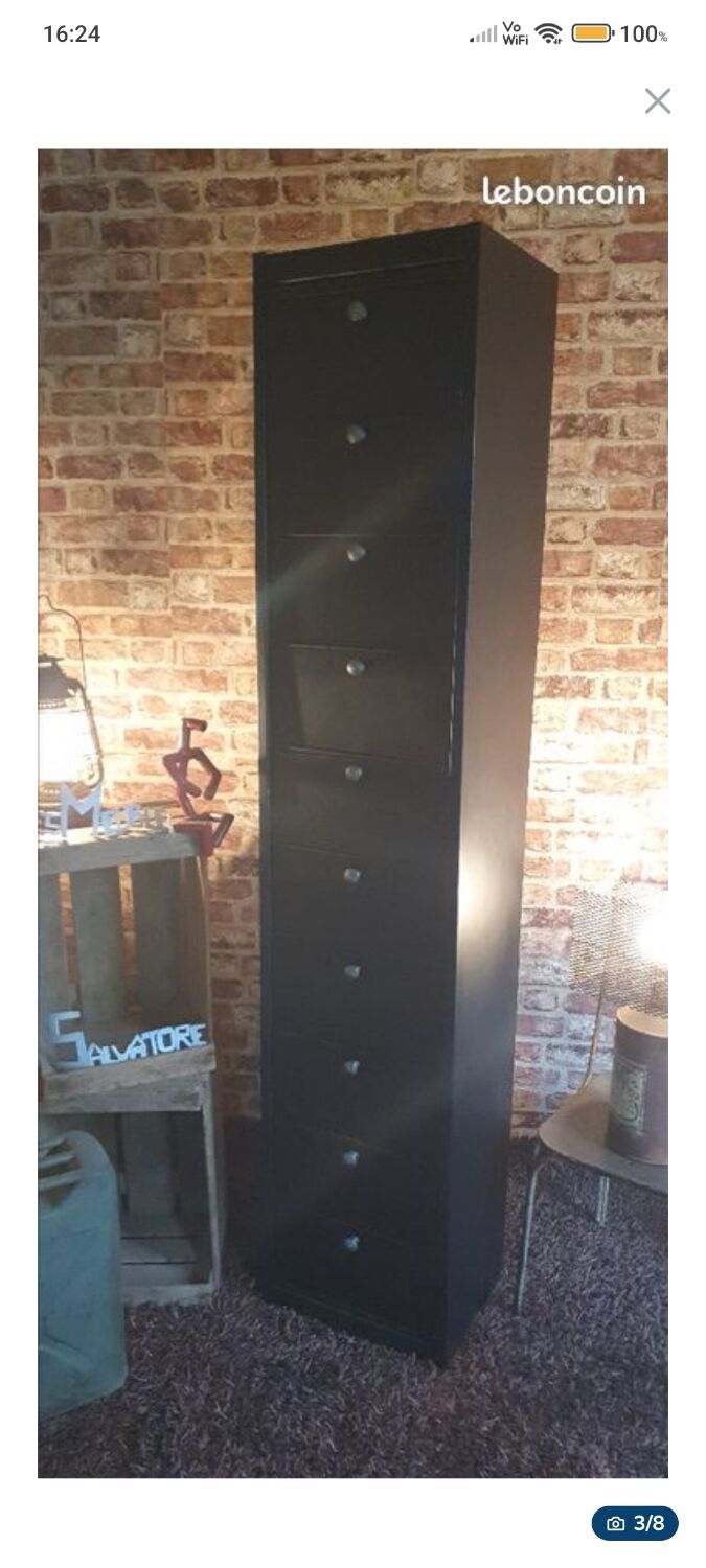 Metal flap cabinet – Matt black – Industrial style