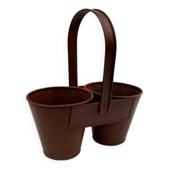 Pot Metal Fer Double Ancien Deco Cuisine Jardin Inde