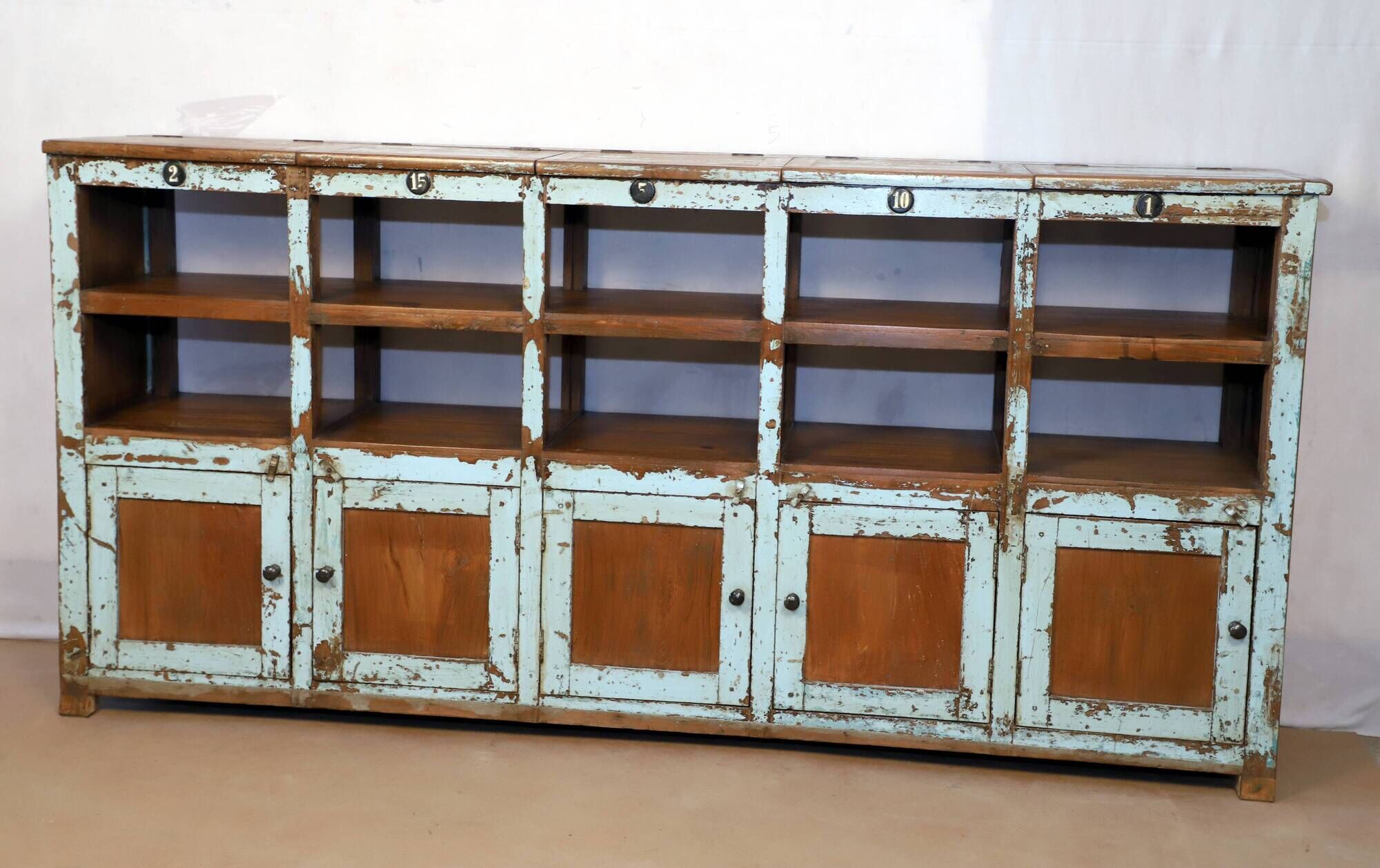 Old Burmese teak craft furniture with original blue patina