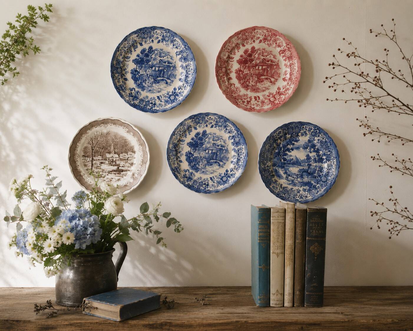 8 old pieces with English decoration – Mismatched collection