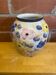 Vintage White Ceramic Round Vase with Polychrome Flower Decoration #D