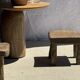 Petit stool, tabouret d'appoint en teck massif rectangulaire arrondie