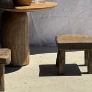 Petit stool, tabouret d'appoint en teck massif rectangulaire arrondie