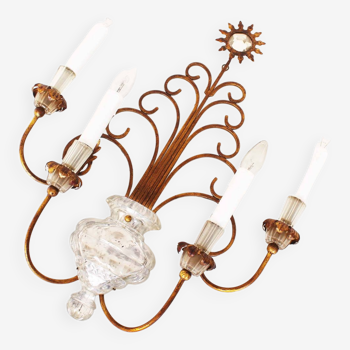 Monumental Bagues style crystal and gilt central sconce by Banci Firenze