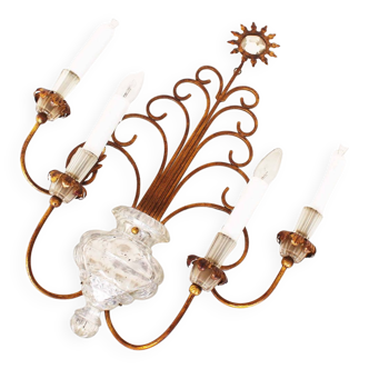 Monumental Bagues style crystal and gilt central sconce by Banci Firenze