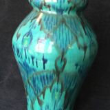 Enamelled ceramic vase, with a flaming blue-green décor