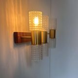 Paire d'applique vintage, laiton et verre moulé, Suède 1960