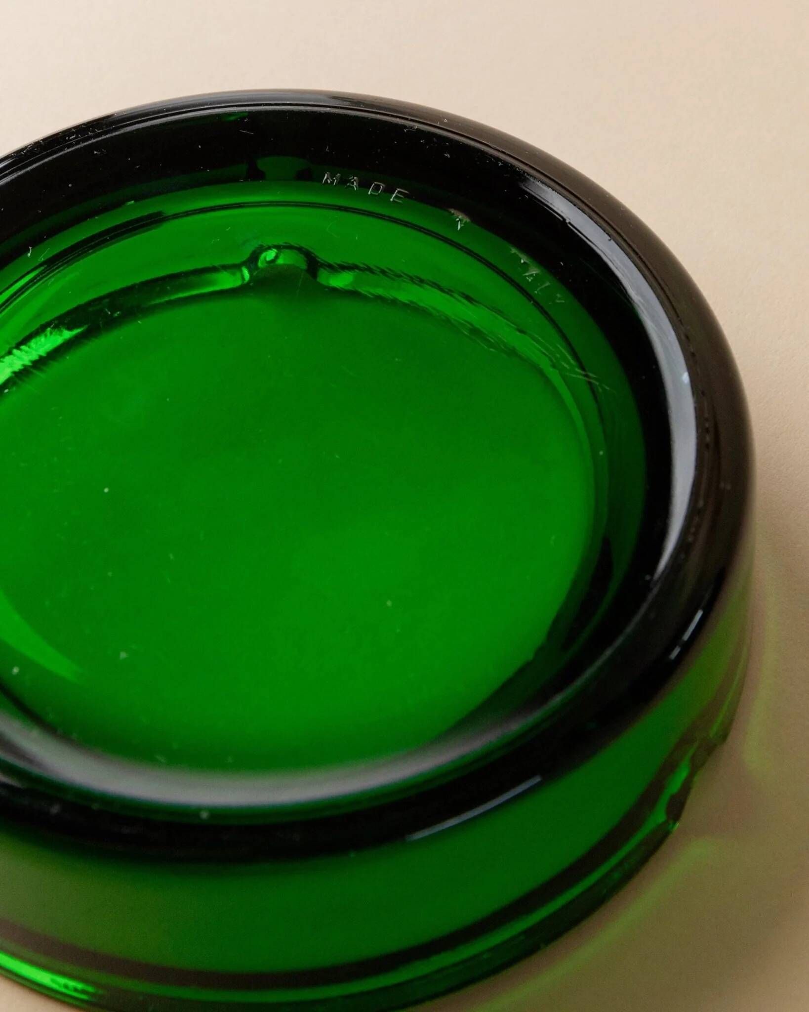 Emerald Green Glass Ashtray, Minimal Mid-Century Italian Design, 1970s Vintage Table Decor