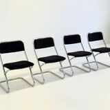 Set of 4 vintage tubular frame dining chairs in black velvet