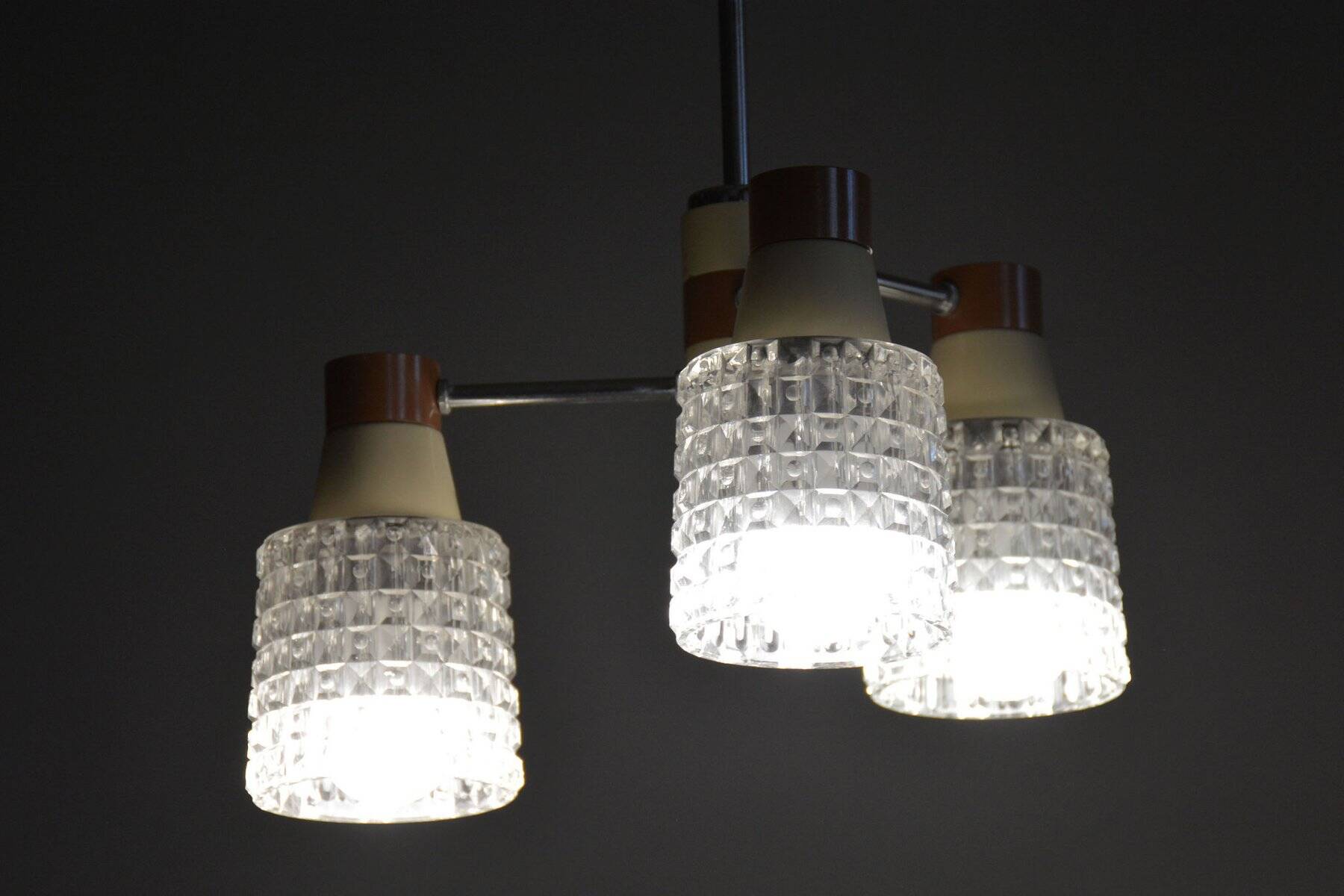Mid-Century Chandelier in Chromed Steel and Glass from Drukov, Czech, 1970s