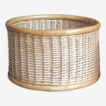 Cylindrical rattan planter pot cover, 70s