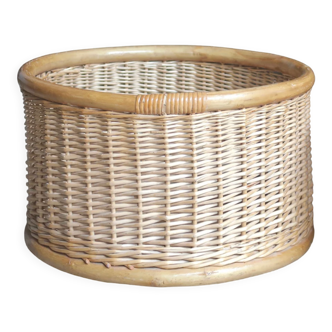 Cylindrical rattan planter pot cover, 1970s