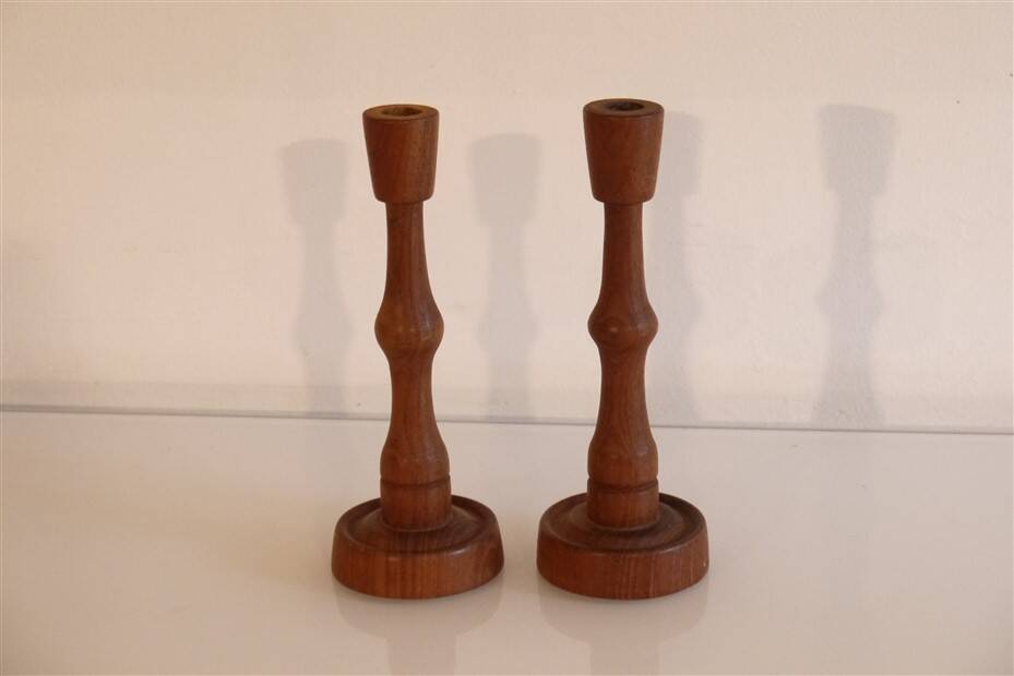 Pair of Scandinavian teak candlesticks 1960