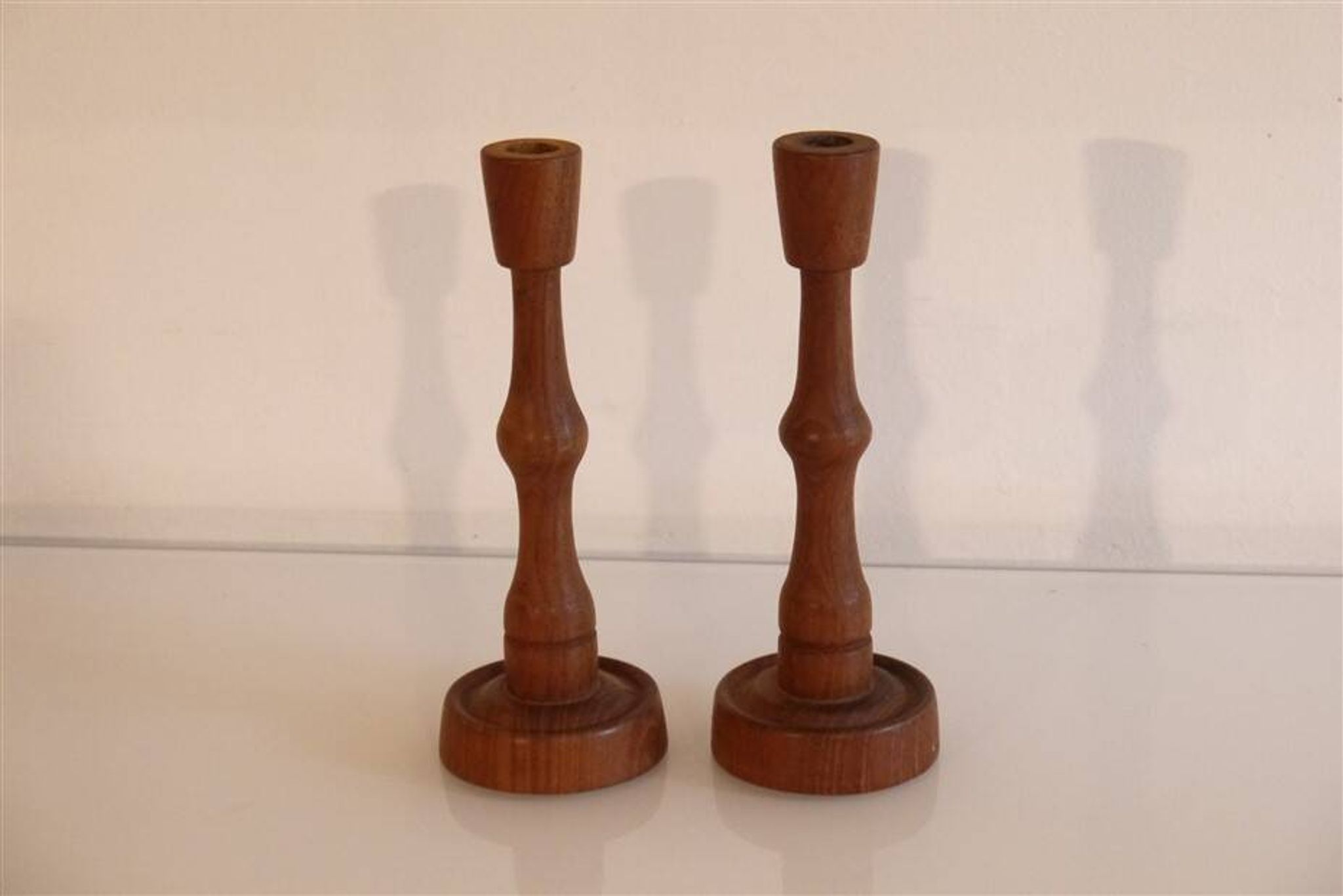 Pair of Scandinavian teak candlesticks 1960