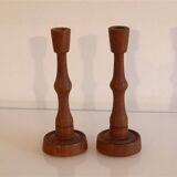 Pair of Scandinavian teak candlesticks 1960