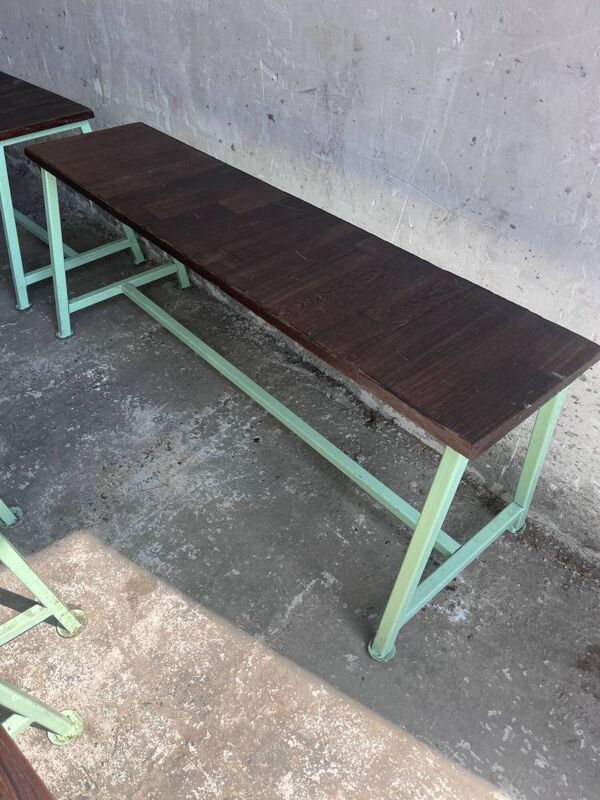 Bancs et tabourets industriels vintage, lot de 9, années 1950–1960