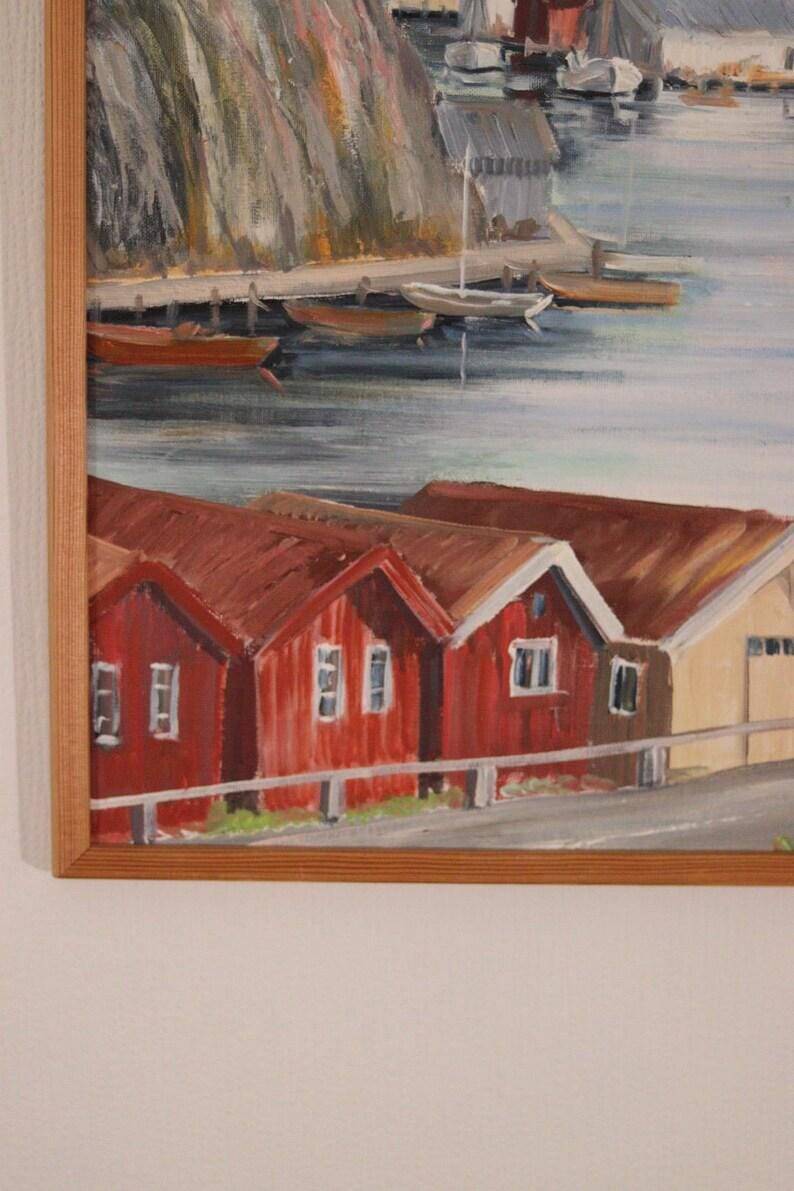 Mid Century Oil on Canvas – “Port View” by Rita Hansen – Vintage & Framed