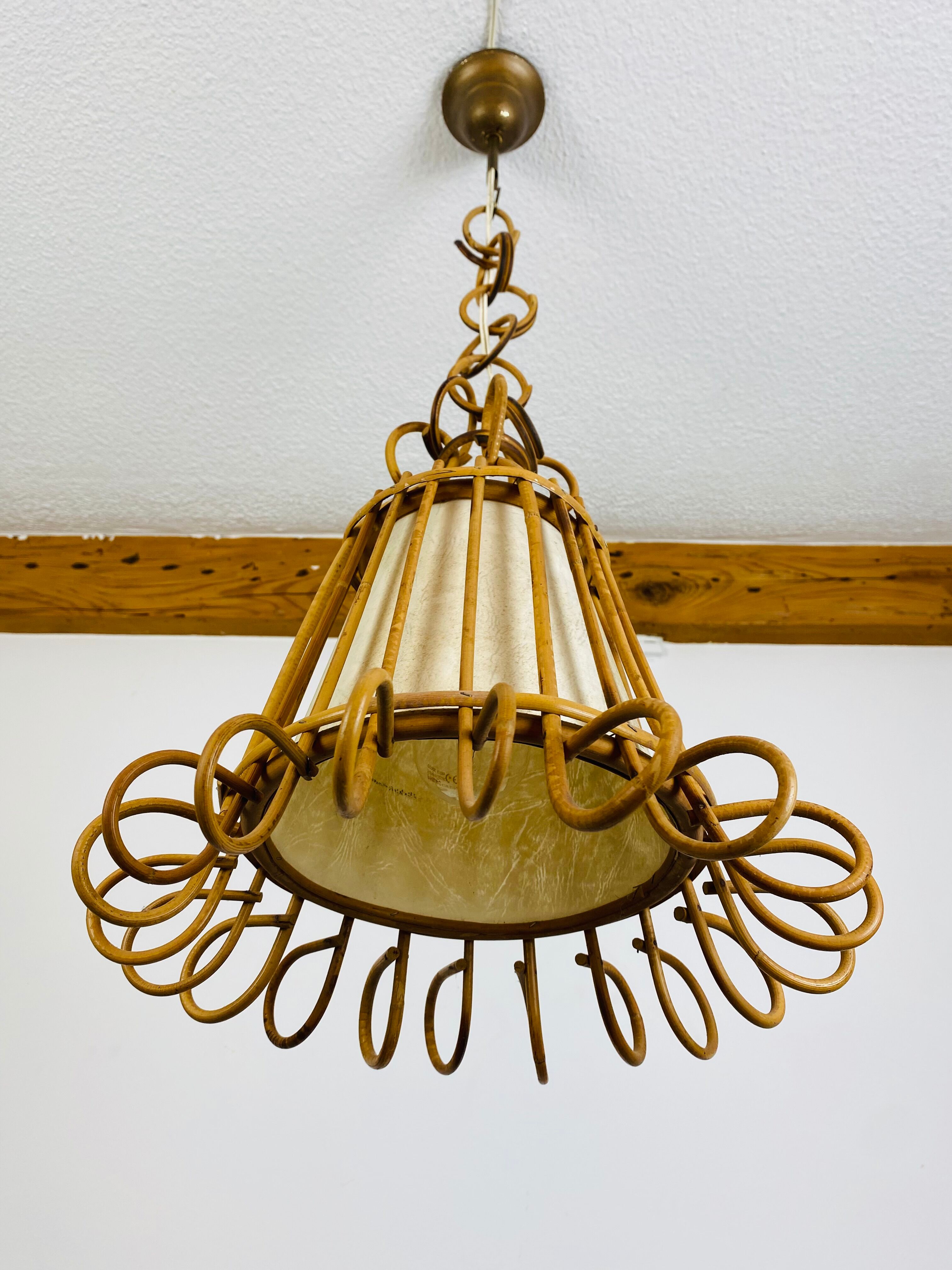 Vintage rattan pendant lamp 60s