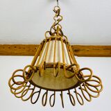 Vintage rattan pendant lamp 60s