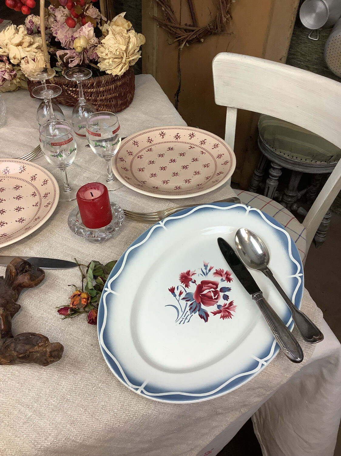 Old artisanal dish made in France Digoin Sarreguemines