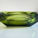 Geometric Glass Ashtray Vintage Green