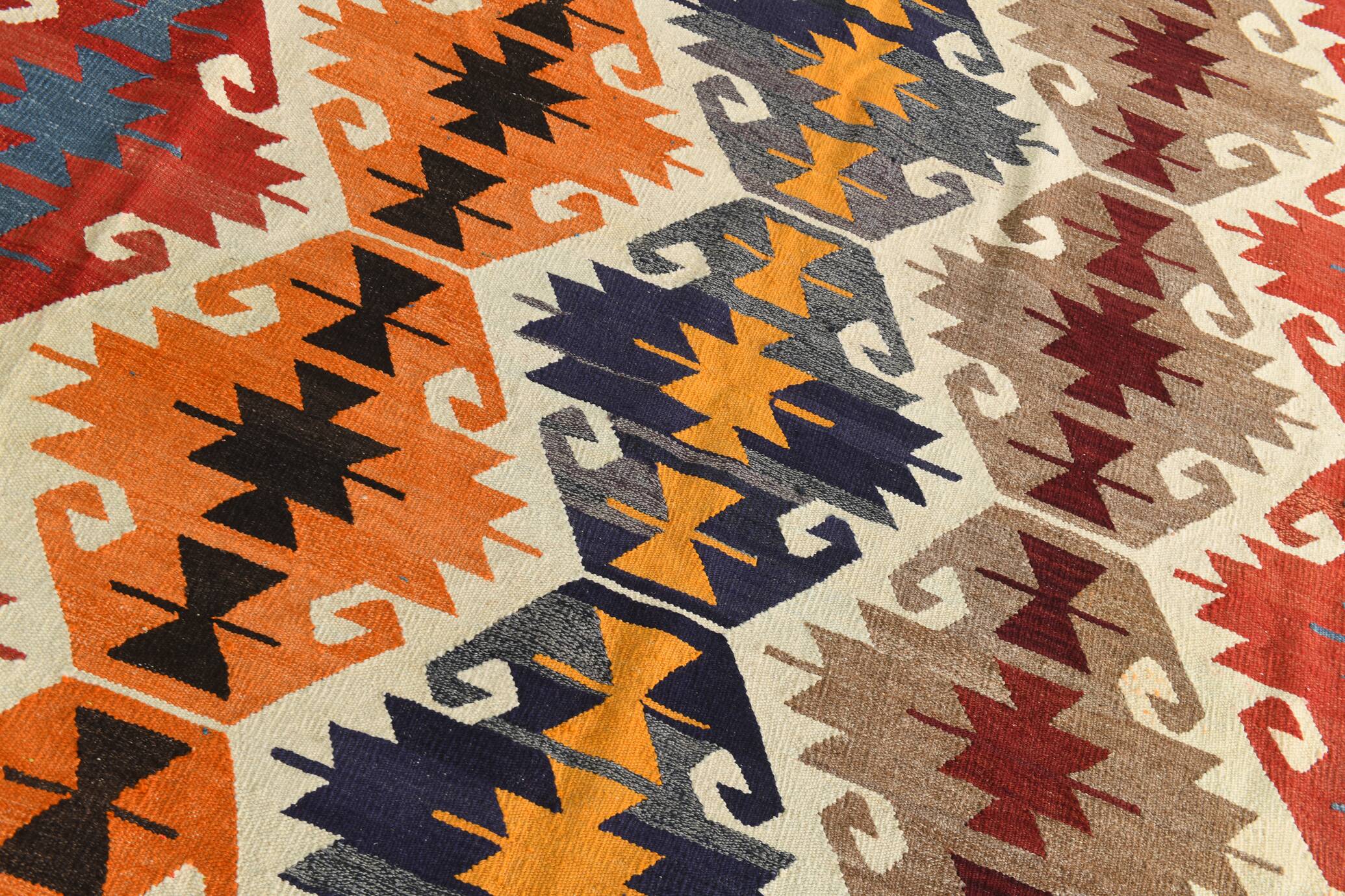 8x12 Multicolor Geometric Vintage Kilim Rug, 252x361Cm