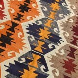 8x12 Multicolor Geometric Vintage Kilim Rug, 252x361Cm