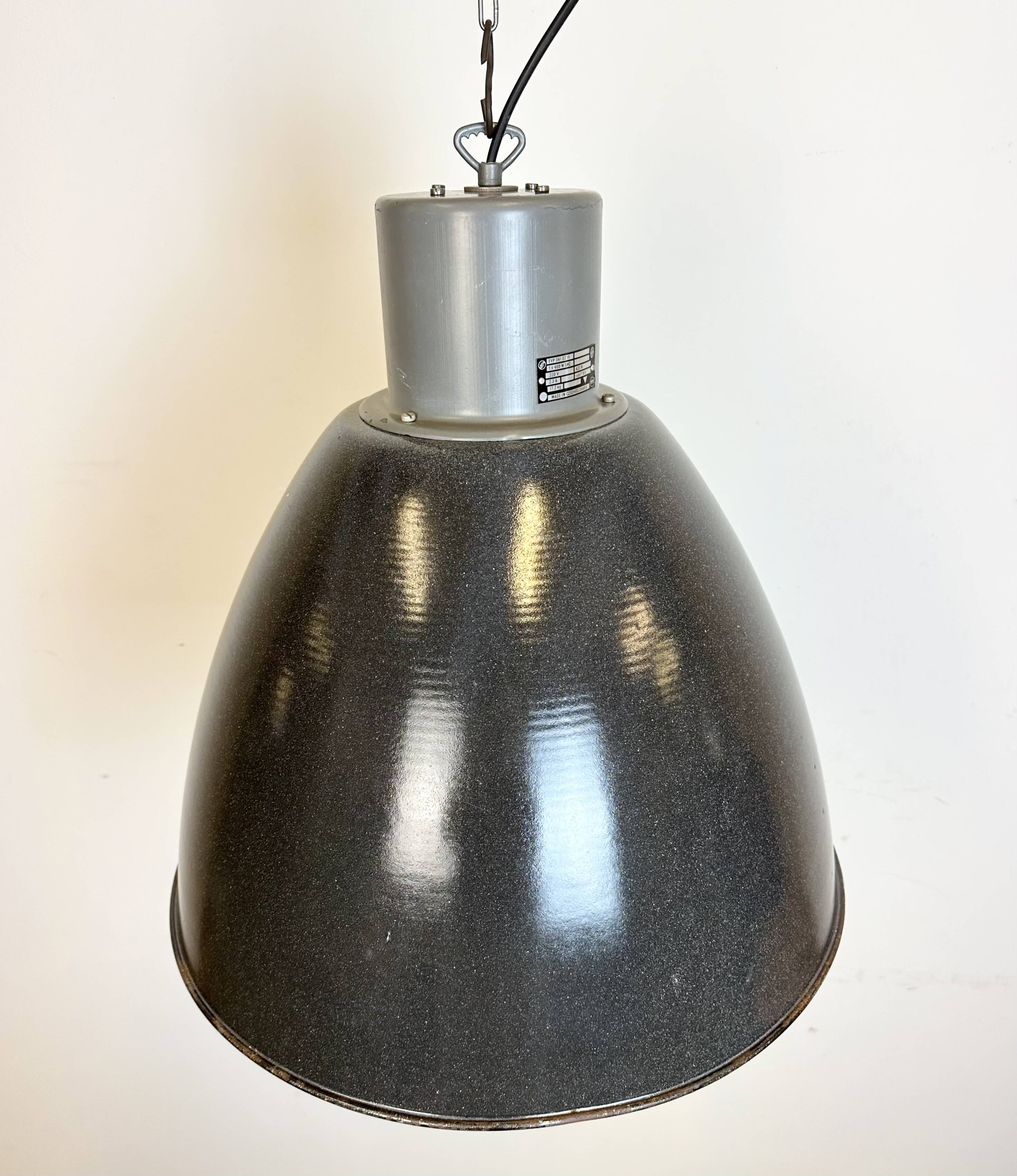 Large Dark Grey Enamel Industrial Factory Lamp from Elektrosvit, 1960s
