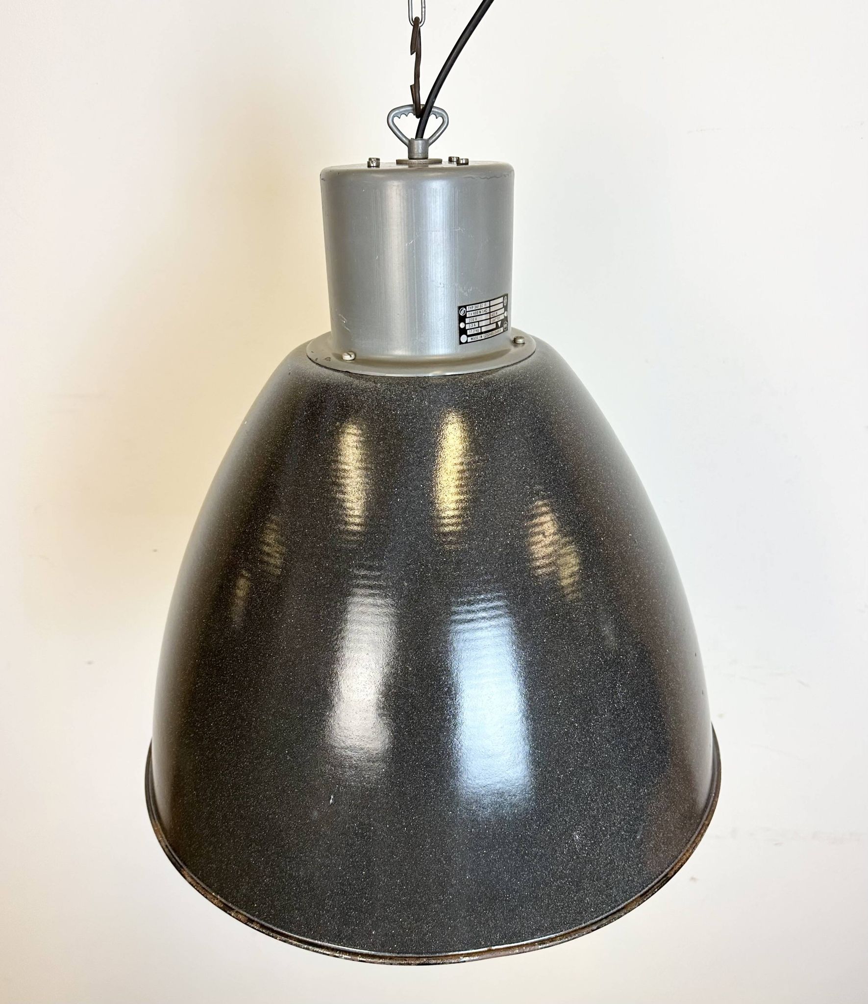 Large Dark Grey Enamel Industrial Factory Lamp from Elektrosvit, 1960s
