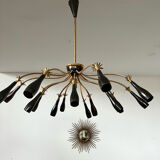Old spider chandelier Italian metal, vintage Sputnik lamp 15 lights