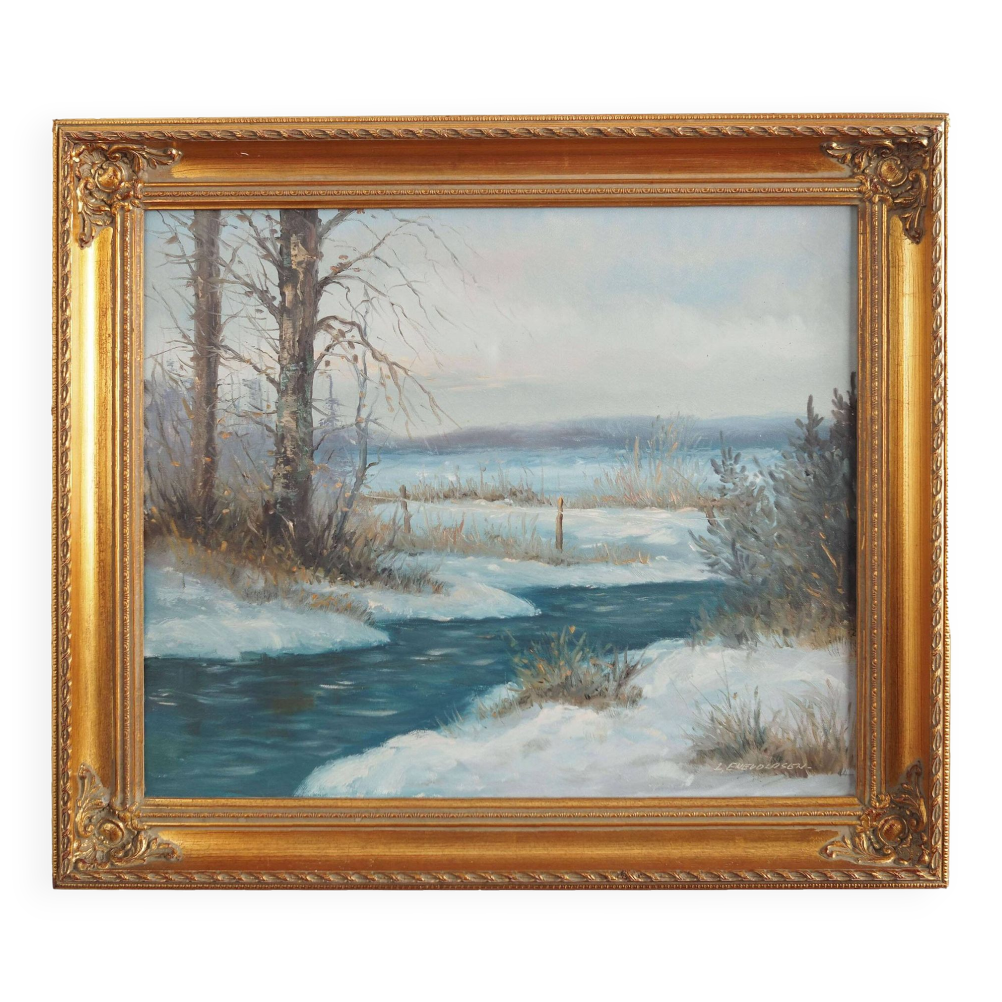 Painting „The Winter Brook”, Scandinavian design, 1970s