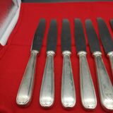 Set of 14 silver metal knives Christofle stainless steel blade model Touraine crown Vicomte