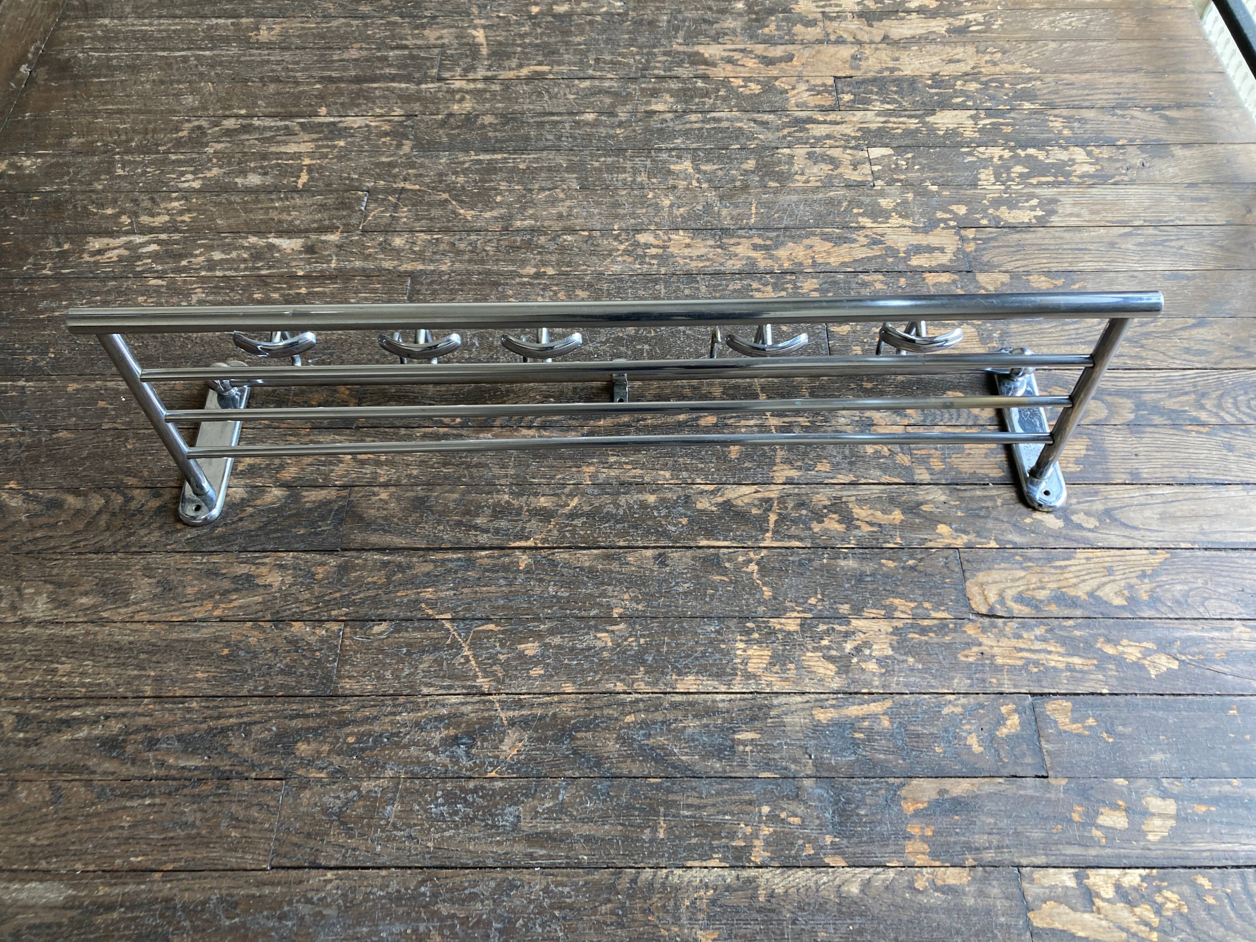 1950s chrome bathroom coat rack with shelf