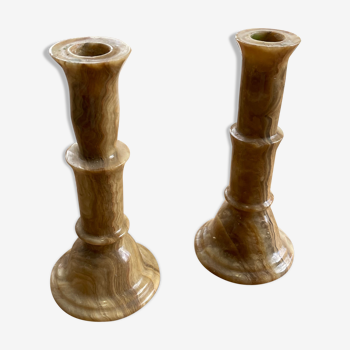 Set 2 old onyx candlesticks