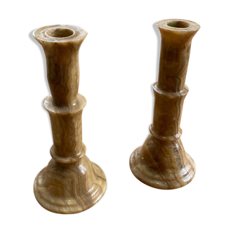 Set 2 old onyx candlesticks