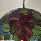 Tiffany-style floral stained glass pendant light in brass D40cm