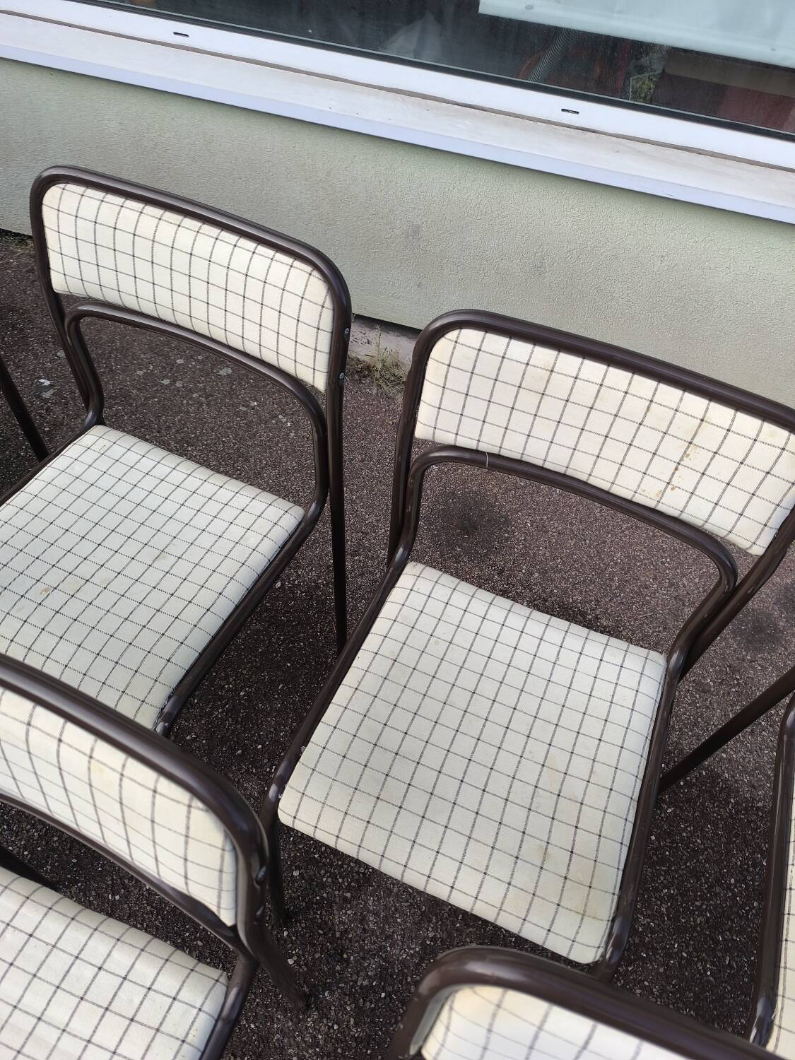 Set of 12 vintage Danish metal and fabric chairs