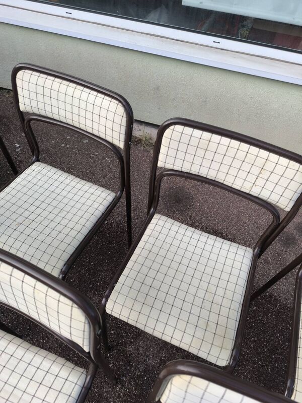 Lot de 12 chaises danois métal et tissu vintage
