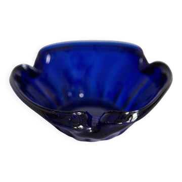 Videpoche en verre bleu fleur vintage MidCentury, Italie, années 1960