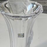 Vintage Multifaceted Crystal Vase, Frosted Draped Bow, col. Opaque white, Evita Crystal, Germany