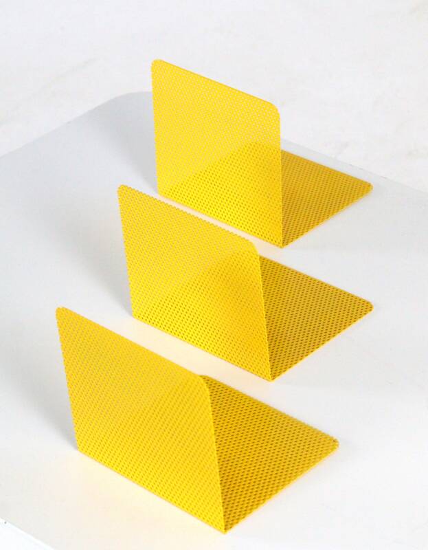 Ensemble de 3 serre-livres en métal - design vintage - jaune