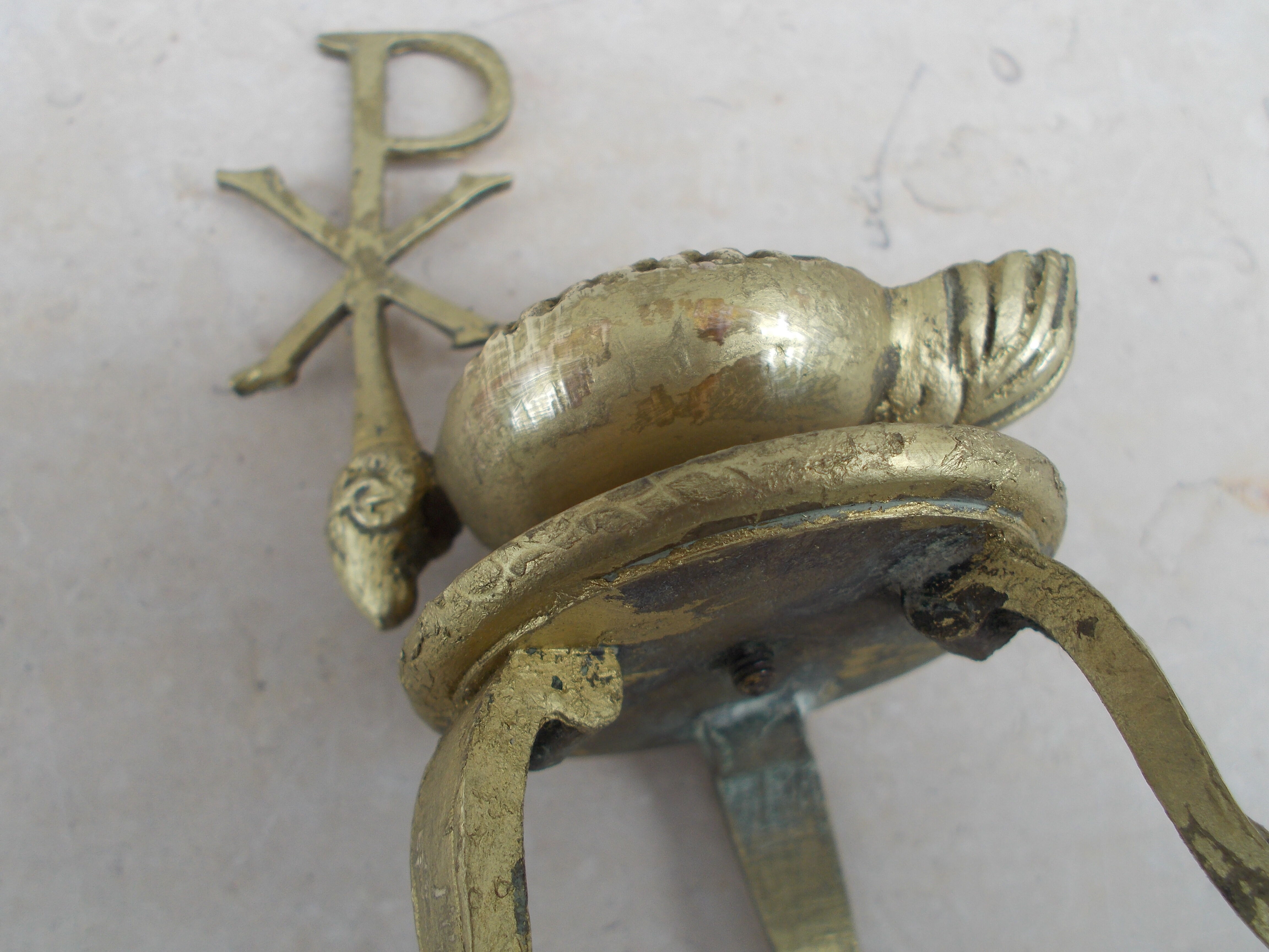 Old bronze oil lamp religious symbol Christ