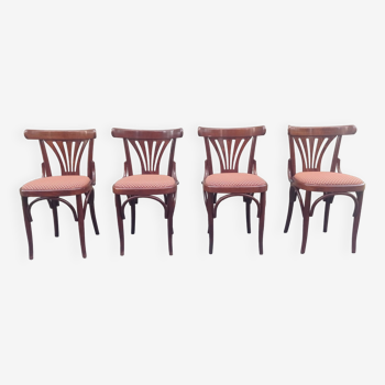 Série de 4 chaises de bistrot en bois et tissu